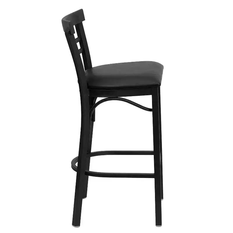 Tabouret de bar de restaurant en métal noir à dossier échelle à deux lattes