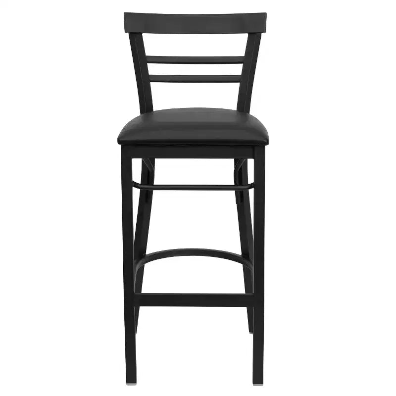 Tabouret de bar de restaurant en métal noir à dossier échelle à deux lattes