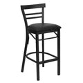 Tabouret de bar de restaurant en métal noir à dossier échelle à deux lattes