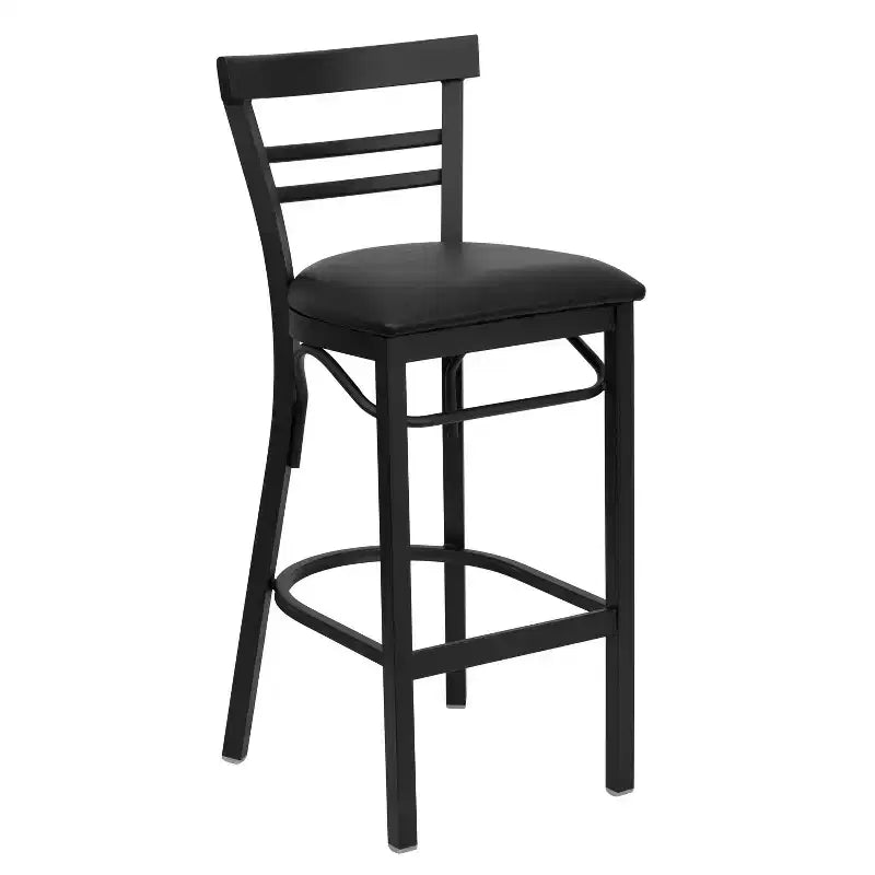 Tabouret de bar de restaurant en métal noir à dossier échelle à deux lattes