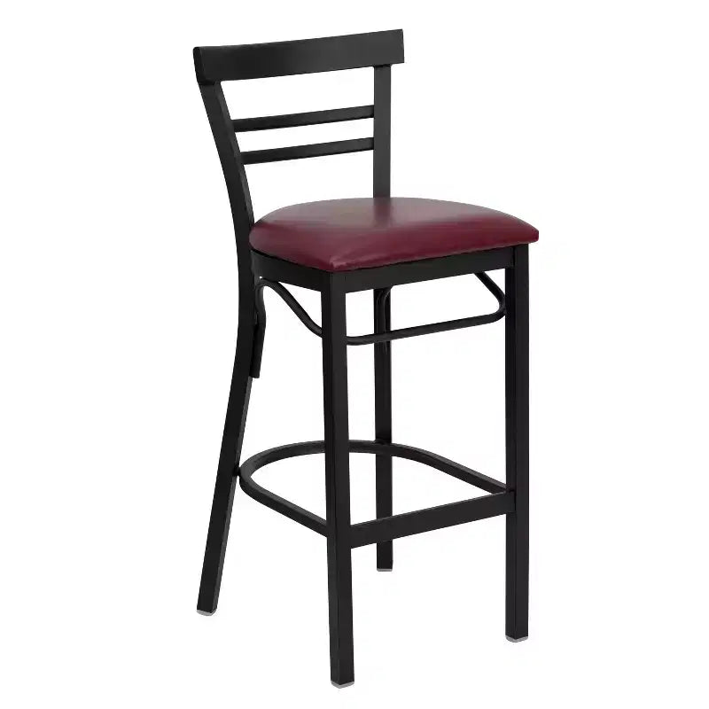 Tabouret de bar de restaurant en métal noir à dossier échelle à deux lattes