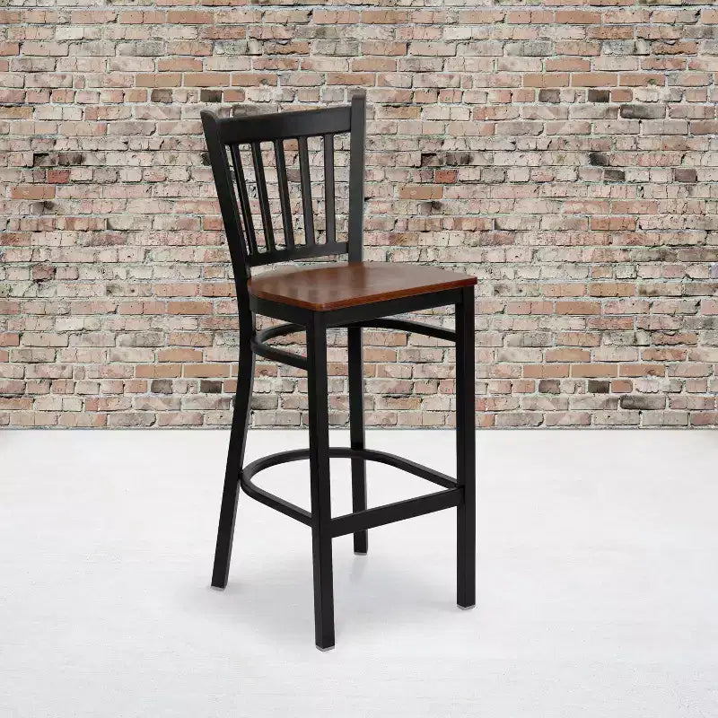 Tabouret de bar/restaurant en métal noir avec dossier vertical