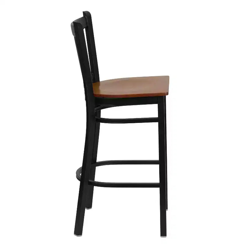 Tabouret de bar/restaurant en métal noir avec dossier vertical