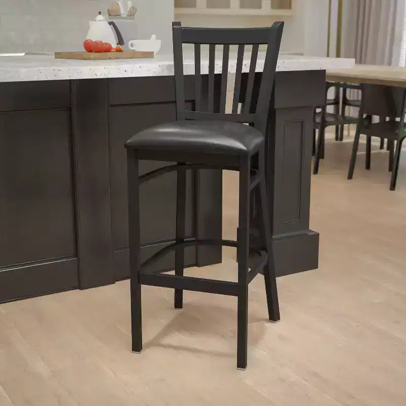 Tabouret de bar/restaurant en métal noir avec dossier vertical