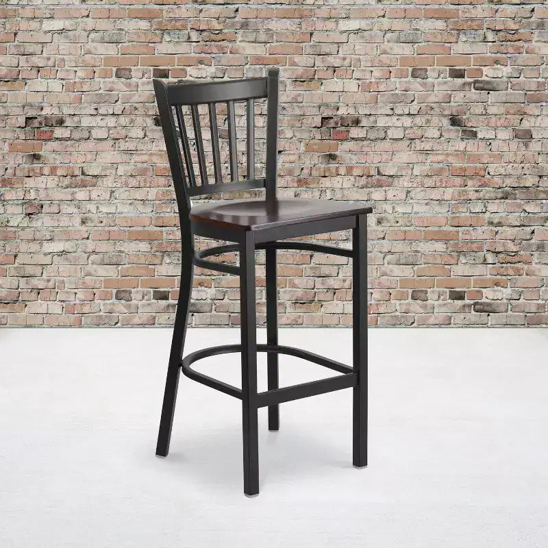 Tabouret de bar/restaurant en métal noir avec dossier vertical