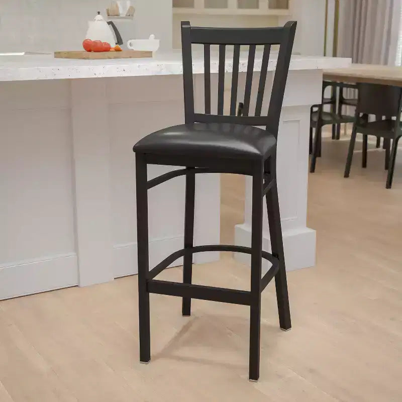 Tabouret de bar/restaurant en métal noir avec dossier vertical