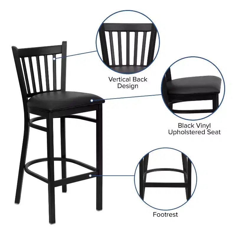 Tabouret de bar/restaurant en métal noir avec dossier vertical
