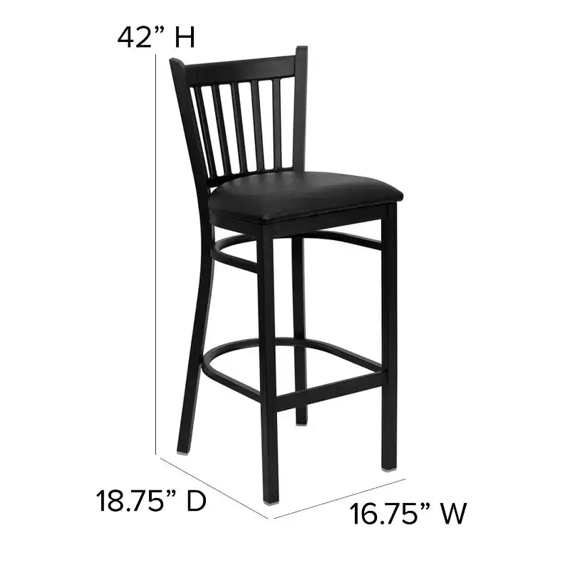 Tabouret de bar/restaurant en métal noir avec dossier vertical
