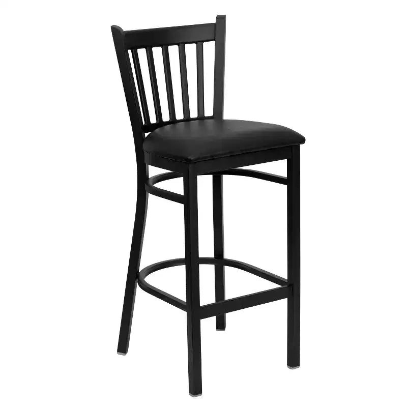 Tabouret de bar/restaurant en métal noir avec dossier vertical