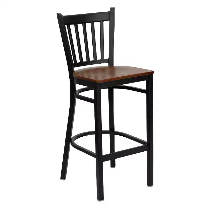 Tabouret de bar/restaurant en métal noir avec dossier vertical