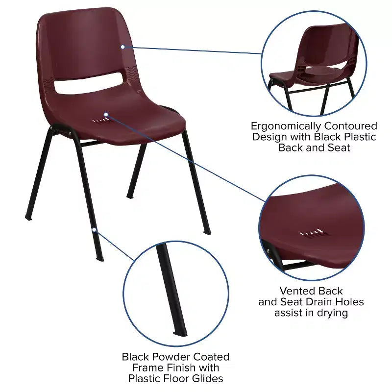 Chaise de salle de classe empilable ergonomique avec coque pour étudiant, chaise d'appoint de bureau
