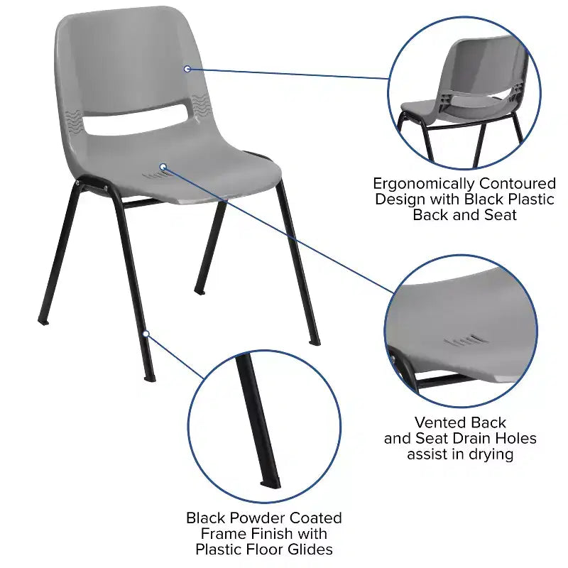 Chaise de salle de classe empilable ergonomique avec coque pour étudiant, chaise d'appoint de bureau
