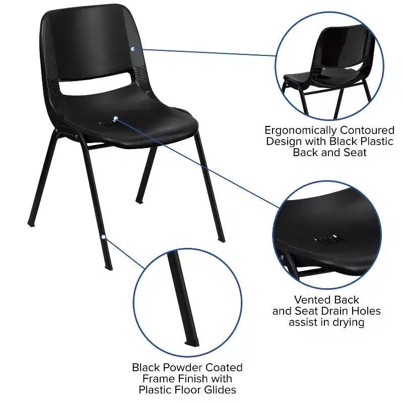 Chaise de salle de classe empilable ergonomique avec coque pour étudiant, chaise d'appoint de bureau
