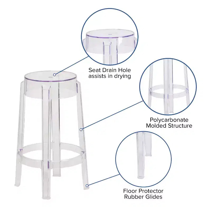 Tabouret de comptoir transparent de 25,75 po H